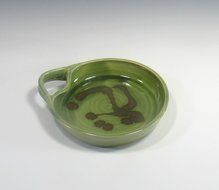 Brie Cheese Baker in Emerald Green Glaze with wooden knife and recipe N3