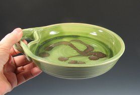Brie Cheese Baker in Emerald Green Glaze with wooden knife and recipe N4