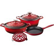 La Cuisine LC 2800MB 6 Piece Pro Enameled Cast Iron Round Casserole/Trivet Cookware Set, Red
