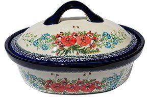 Polish Pottery Oval Casserole Dish From Zaklady Ceramiczne Boleslawiec #1158-237 Art Unikat Signature Pattern,... N3
