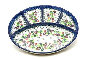 Polish Pottery Dish - Divided Appetizer - Burgundy Berry Green