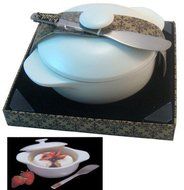 7 OZ, Unique Ceramic Dish Baker with Stainless Steel Spreader in White N2