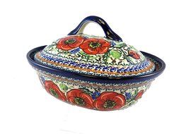 Polish Pottery Covered Casserole w/Hdls - 10 x 8 x 3"
