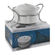 10 Strawberry Street PROTEUS-9RDCASS Proteus Round Casserole Dish with Metal Stand, 9", White/Steel
