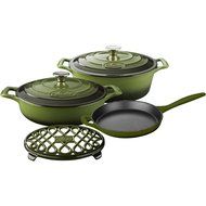 La Cuisine LC 2950MB 6 Piece Pro Enameled Cast Iron Oval Casserole/Trivet Cookware Set, Olive Green