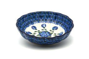 Polish Pottery Bowl - Shallow Scalloped - Medium - Blue Poppy