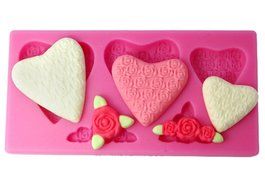 FOUR-C Silicone Fondant Mold Hearts Cake Decorating Supplies Color Pink