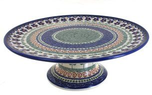 Polish Pottery Aztec Flower Pedestal Cake Plate