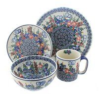 Polish Pottery Garden Butterfly 4 Piece Dinner Set