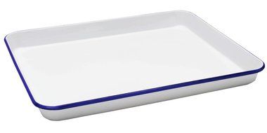 Enamelware Jelly Roll Tray - Solid White with Red Rim N5