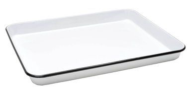 Enamelware Jelly Roll Tray - Solid White with Red Rim N9