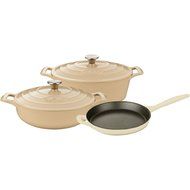 La Cuisine LC 2785 5 Piece Enameled Cast Iron Oval Casserole Cookware Set, Cream