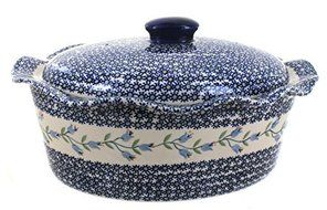 Polish Pottery Tulip Oval Baker with Lid