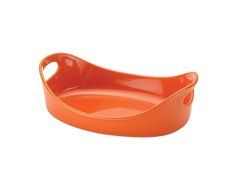 Rachael Ray 50607 Stoneware Bubble and Brown Oval Baker, 2-1/4 quart, Orange