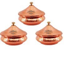 IndianCraftVilla 5.3&quot; X 5.8&quot; X 2.3&quot; Handmade Steel Copper Set Of 3 Mughlai handi Volume 525 ML With Lid serving...