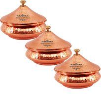 IndianCraftVilla 5.3&quot; X 5.8&quot; X 2.3&quot; Handmade Steel Copper Set Of 3 Mughlai handi Volume 525 ML With Lid serving... N2