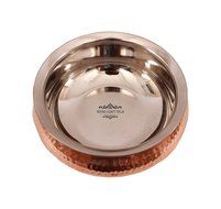 IndianCraftVilla 5.3&quot; X 5.8&quot; X 2.3&quot; Handmade Steel Copper Set Of 3 Mughlai handi Volume 525 ML With Lid serving... N4