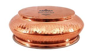 IndianCraftVilla 5.3" X 5.8" X 2.3" Handmade Steel Copper Set Of 3 Mughlai handi Volume 525 ML With Lid serving... N5