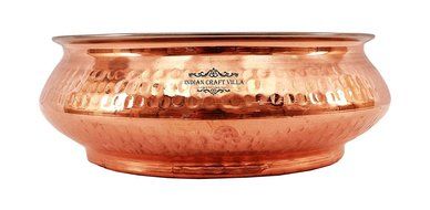 IndianCraftVilla 5.3" X 5.8" X 2.3" Handmade Steel Copper Set Of 3 Mughlai handi Volume 525 ML With Lid serving... N6