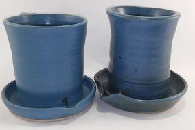 Aunt Chris' Pottery - Heavy Hand Made - Clay Bacon Cooker - Unique New Way of Cooking Bacon - Primitive Blue Glazed N5