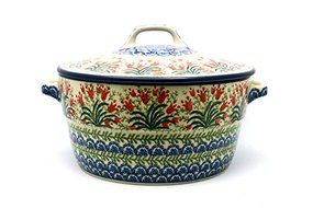 Polish Pottery Baker - Round Covered Casserole - Crimson Bells