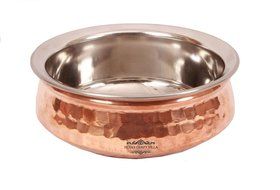 Indian Craft Villa Handmade Traditional Steel Copper Bottom Serving Handi Restaurant Ware Hotel Ware Home 2.5"...