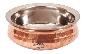 Indian Craft Villa Handmade Traditional Steel Copper Bottom Serving Handi Restaurant Ware Hotel Ware Home 2.5"... N4