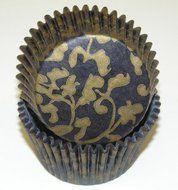 Oasis Supply 500 Count Baking Cups, Standard Size, Black and Gold Vine Pattern