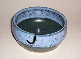 &quot;ABC Products &quot; - Hand Made Clay Glazed Yarn Bowl - With Hole Shaped Like Hook To Guide The Yarn Through - 2 Holes...