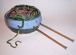 &quot;ABC Products &quot; - Hand Made Clay Glazed Yarn Bowl - With Hole Shaped Like Hook To Guide The Yarn Through - 2 Holes... N4