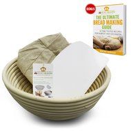 Proofing Basket | 8.5&quot; Banneton Proofing Basket + Easy to Clean Linen Liner, eBook &amp; FREE Plastic Bowl Scraper...