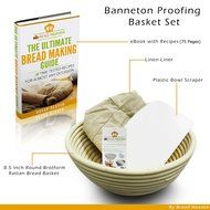 Proofing Basket | 8.5&quot; Banneton Proofing Basket + Easy to Clean Linen Liner, eBook &amp; FREE Plastic Bowl Scraper... N2