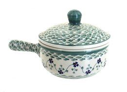 Polish Pottery Sage Floral Sauce Pot with Lid