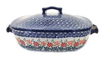 Polish Pottery Garden Bouquet Roaster with Lid