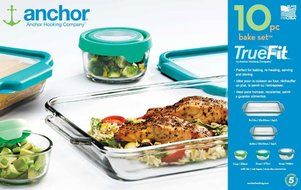 Anchor Hocking 10-Piece TrueFit/TrueSeal Bake Set with Mixed Blue Lids