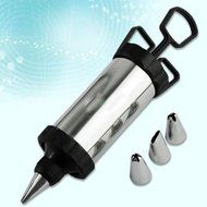 CAKE DECORATION ICING CREAM PIPING SYRINGE SET TOOL UTENSILS AND 4 STEEL NOZZLES