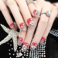 Spritech(TM) Fashion Women&#039;s 24 Pre Bling Paillette Diamond Design Fake Nail Piece Red N2