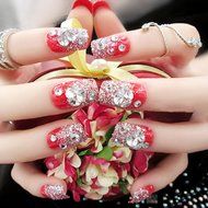 Spritech(TM) Fashion Women&#039;s 24 Pre Bling Paillette Diamond Design Fake Nail Piece Red N4