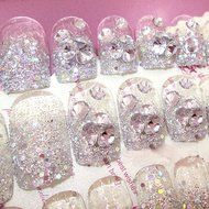 Spritech(TM) Fashion Women&#039;s 24 Pre Bling Paillette Diamond Design Fake Nail Piece Red N6