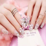 Spritech(TM) Fashion Women&#039;s 24 Pre Bling Paillette Diamond Design Fake Nail Piece Red N7