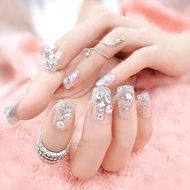Spritech(TM) Fashion Women's 24 Pre Bling Paillette Diamond Design Fake Nail Piece Red N9