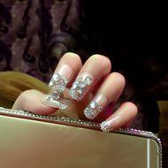 Spritech(TM) Fashion Women's 24 Pre Bling Paillette Diamond Design Fake Nail Piece Red N10