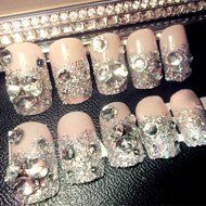 Spritech(TM) Fashion Women's 24 Pre Bling Paillette Diamond Design Fake Nail Piece Red N11