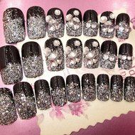 Spritech(TM) Fashion Women's 24 Pre Bling Paillette Diamond Design Fake Nail Piece Red N12