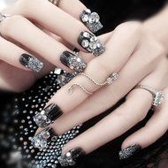 Spritech(TM) Fashion Women's 24 Pre Bling Paillette Diamond Design Fake Nail Piece Red N13