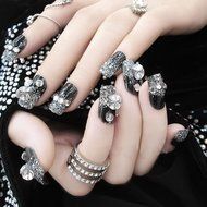 Spritech(TM) Fashion Women's 24 Pre Bling Paillette Diamond Design Fake Nail Piece Red N14