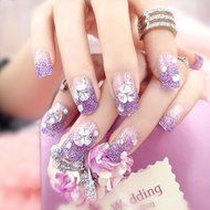 Spritech(TM) Fashion Women's 24 Pre Bling Paillette Diamond Design Fake Nail Piece Red N18