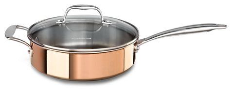 KitchenAid KCP60LCCP Tri-Ply Copper 6-Quart Low Casserole with Lid Cookware - Satin Copper N3