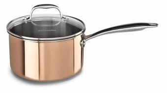 KitchenAid KCP60LCCP Tri-Ply Copper 6-Quart Low Casserole with Lid Cookware - Satin Copper N8