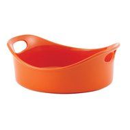 Rachael Ray Stoneware 3-Quart Large Round Bubble and Brown Baker, Orange